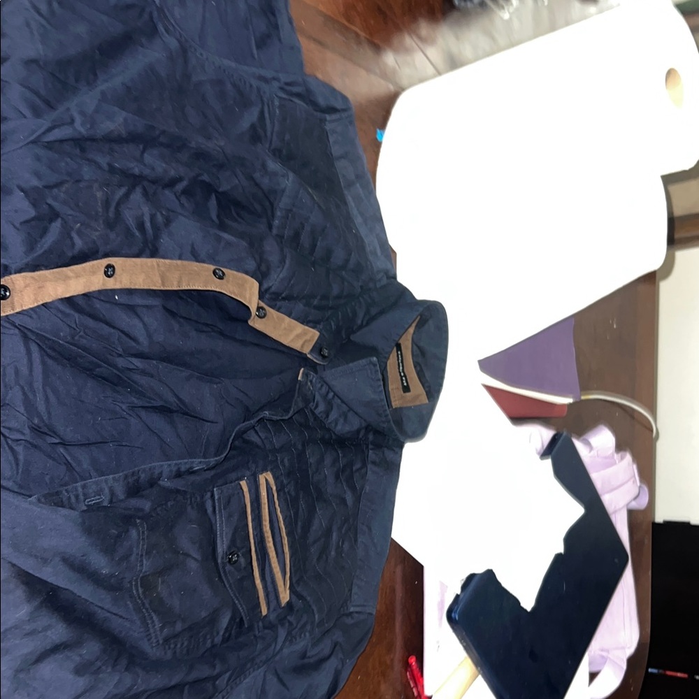 Sean John Navy and Brown Casual Button Down Shirt